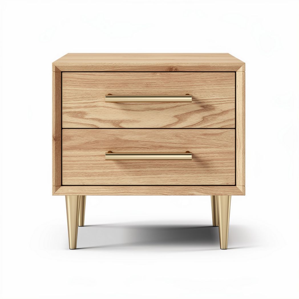 Houten nachtkastje met twee lades en gouden handgrepen 50 x 40 x 30cm