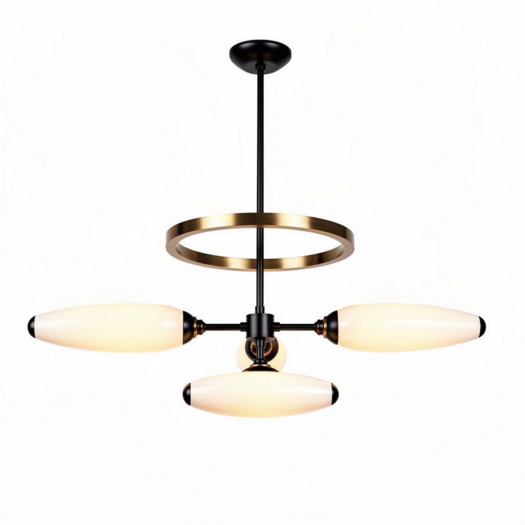 Hanglamp met drie glazen lampen in wit en zwart met een diameter van 40 cm
