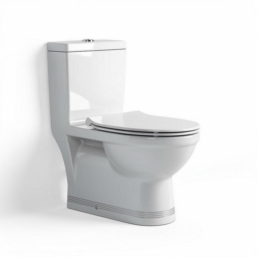 Witte toiletafvoer met close-coupled ontwerp en afmetingen van 70 x 38 x 75cm