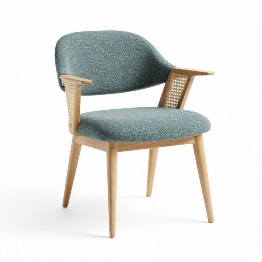 Houten stoel met stoffen bekleding in groen 56 x 56 x 80cm